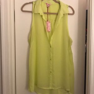 NWT Candie’s neon sleeveless collared button up